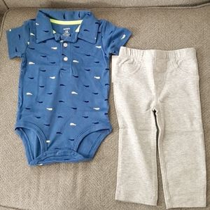NWT Toddler Boy Set, Blue Whales Gray Pants, 12 mo